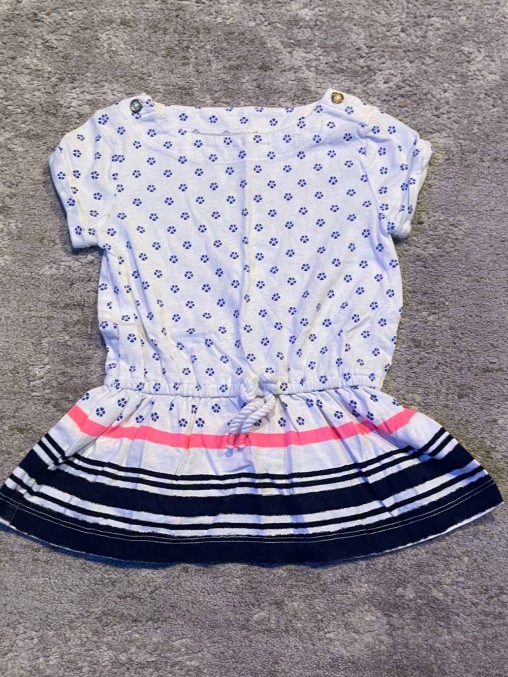 OshKosh B'gosh White Dress with Navy and Pink Stripe Hem